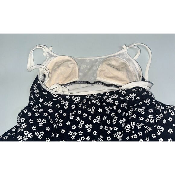 VTG Mainstream Black White Floral Skirted Swimsuit Pin Up Classic Nautical Sz 10 - Picture 7 of 13